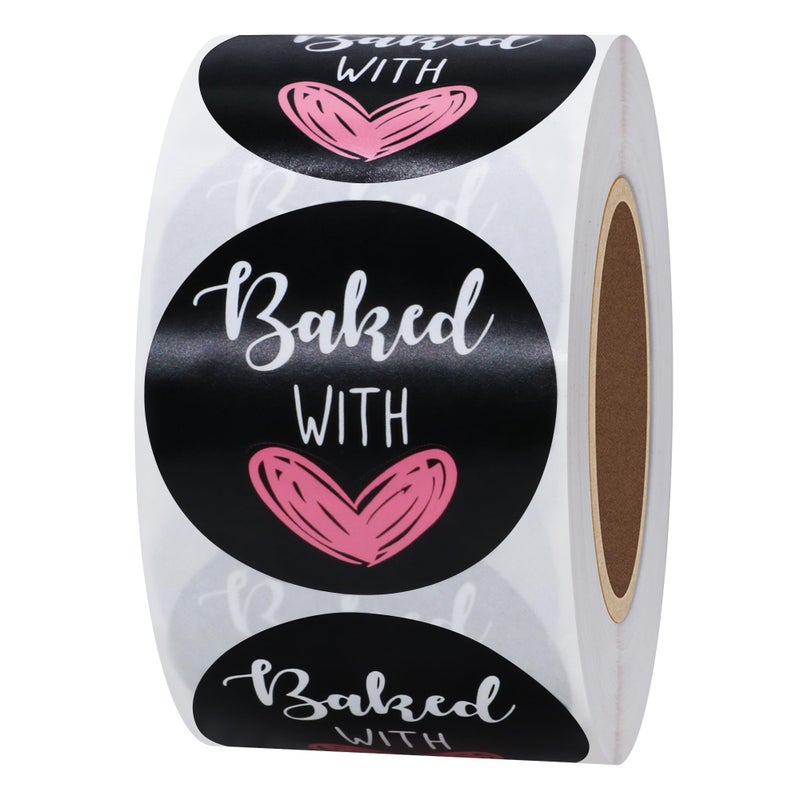 Hybsk Baked with Love Stickers for Bakeries Bake Sales Presents Seals Weddings Baby Showers Events Baking Stickers(1.5 inch) - Image 1